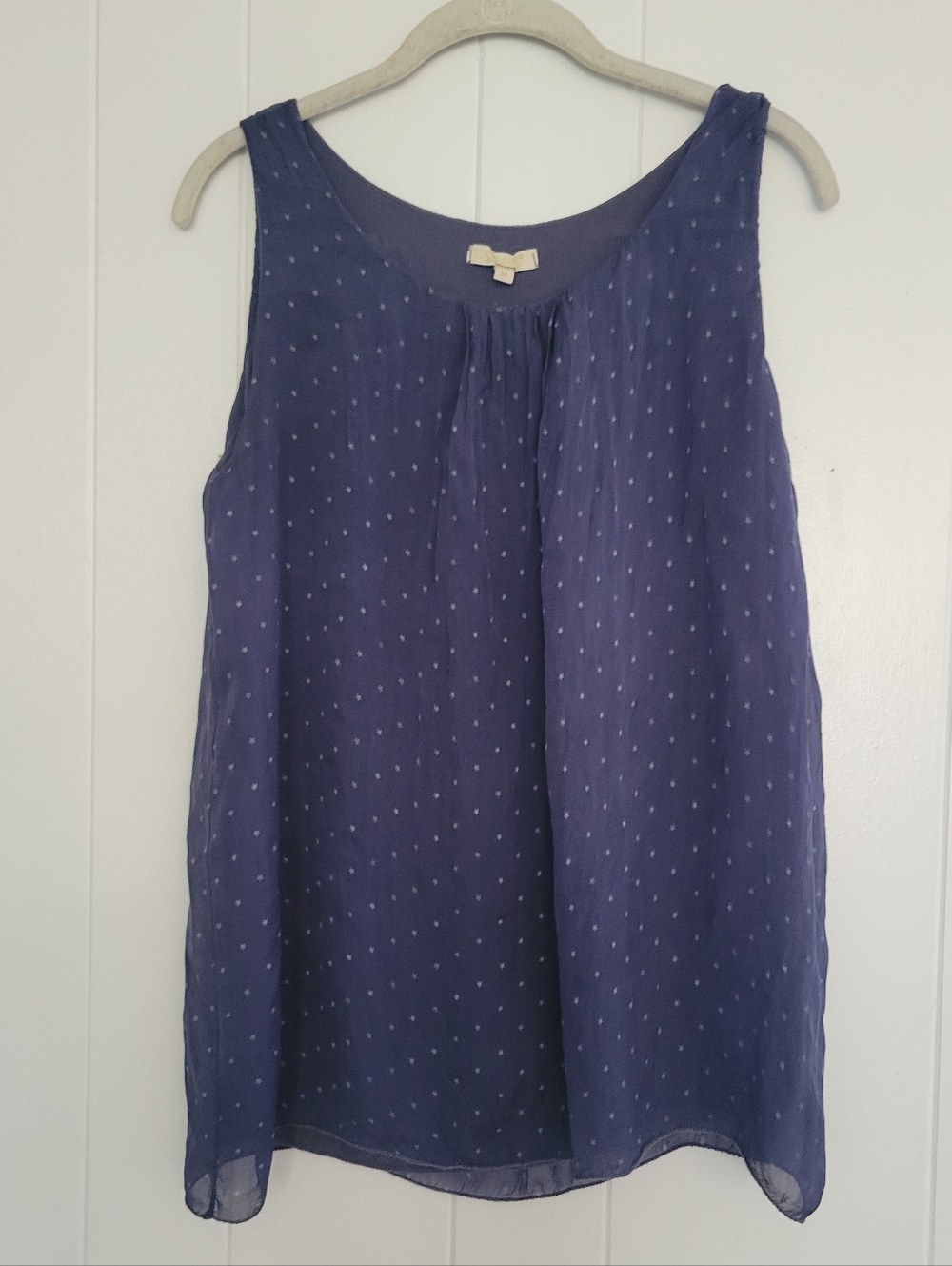 Giusy Silk Blouse Sleeveless Made In Italy Blue & White Star Print Tank Top MD